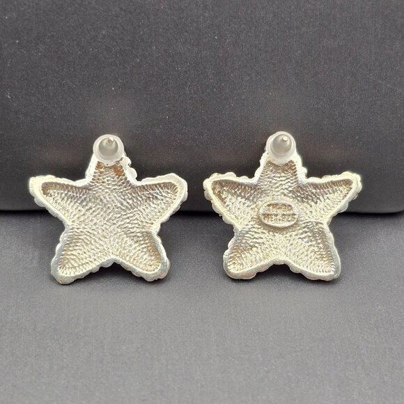Taxco Sterling Silver Starfish Post Earrings 1" Textured Design TM-90 14.9g - Picture 4 of 7
